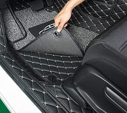 Coozo 7D Leather Grass Mat Custom Fitted Car Mats Compatible with Ford Ecosport Model Year 2018 to 2021 Black