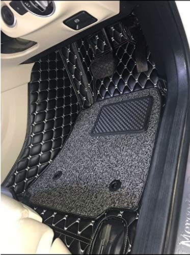 Coozo 7D Leather Grass Mat Custom Fitted Car Mats Compatible with Ford Ecosport Model Year 2018 to 2021 Black