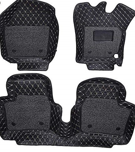 7D Leather Grass Mat Custom Fitted Car Mats Compatible with Honda Amaze 2018 Black