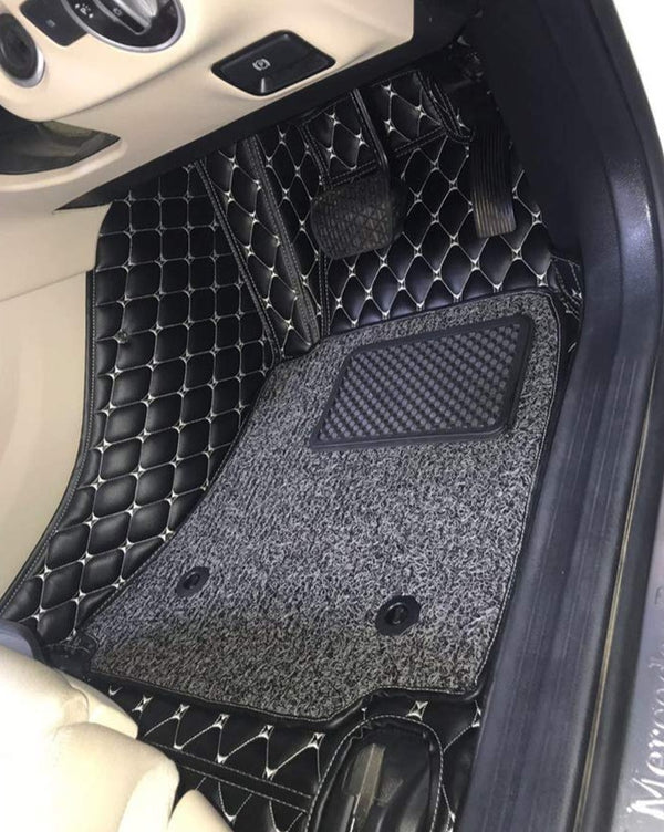 Coozo 7D Leather Grass Mat Custom Fitted Car Mats Compatible with Honda City 2016 to 2021 Black