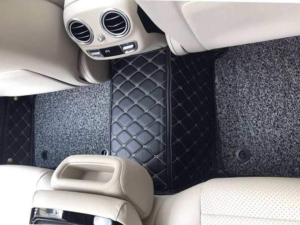 Coozo 7D Leather Grass Mat Custom Fitted Car Mats Compatible with Honda City 2016 to 2021 Black