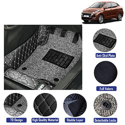 7D Leather Grass Mat Custom Fitted Car Mats Compatible with Hyundai Aura Model Year 2020 Onwards Black