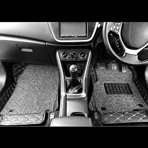 7D Leather Grass Mat Custom Fitted Car Mats Compatible with Hyundai Aura Model Year 2020 Onwards Black