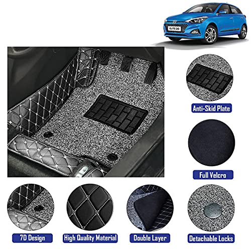 Coozo 7D Leather Grass Mat Custom Fitted Car Mats Compatible with Hyundai Elite I20 Model Year 2018 to 2020 Black