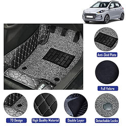 7D Leather Grass Mat Custom Fitted Car Mats Compatible with Hyundai Grand I10 Nios Model Year 2019 Onwards Black