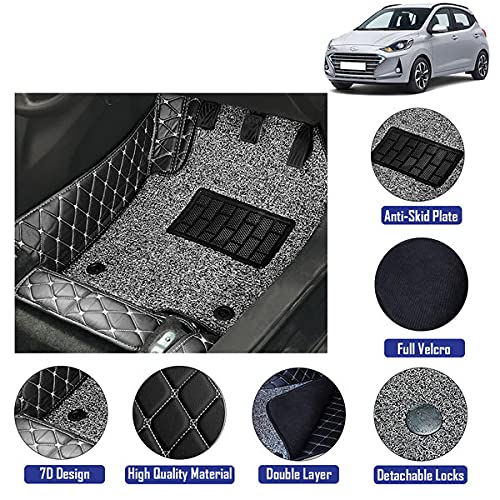 Coozo 7D Leather Grass Mat Custom Fitted Car Mats Compatible with Hyundai Grand I10 Nios Model Year 2019 Onwards Black