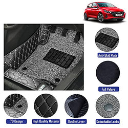 Coozo 7D Leather Grass Mat Custom Fitted Car Mats Compatible with Hyundai I20 Model Year 2020 Onwards Black