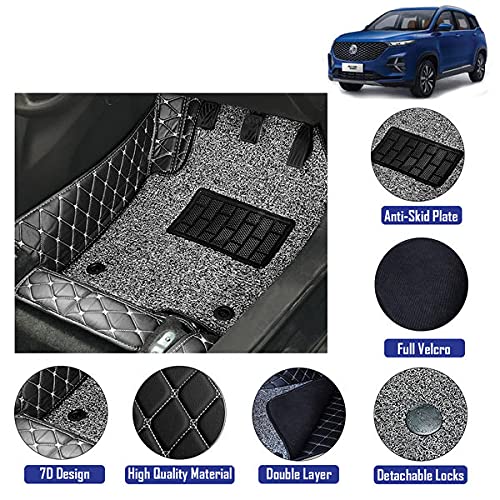 7D Leather Grass Mat Custom Fitted Car Mats Compatible with MG Hector Plus Model Year 2020 Onwards Black