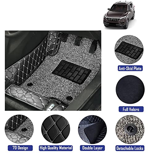 7D Leather Grass Mat Custom Fitted Car Mats Compatible with Mahindra Alturas G4 Model Year 2018 Onwards Black