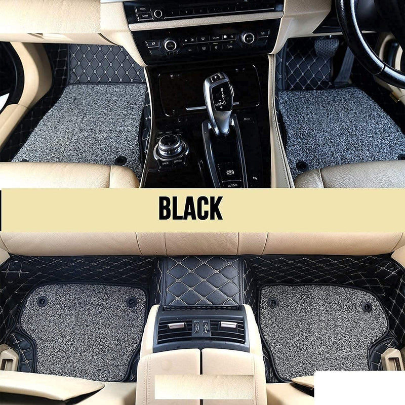 7D Leather Grass Mat Custom Fitted Car Mats Compatible with Mahindra Thar Black