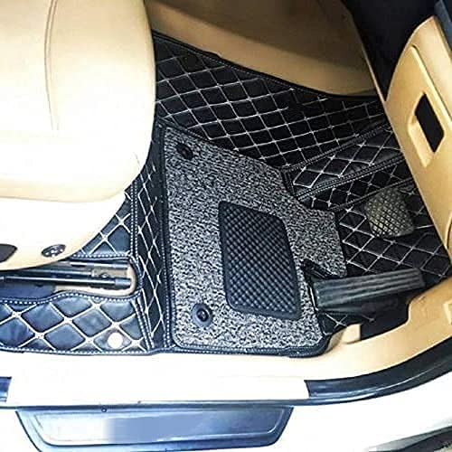 7D Leather Grass Mat Custom Fitted Car Mats Compatible with Mahindra Thar Black