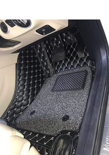 Coozo 7D Leather Grass Mat Custom Fitted Car Mats Compatible with Mahindra Thar Black