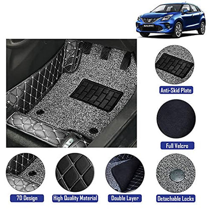 Coozo 7D Leather Grass Mat Custom Fitted Car Mats Compatible with Maruti Suzuki Baleno Model Year 2019 Onwards Black