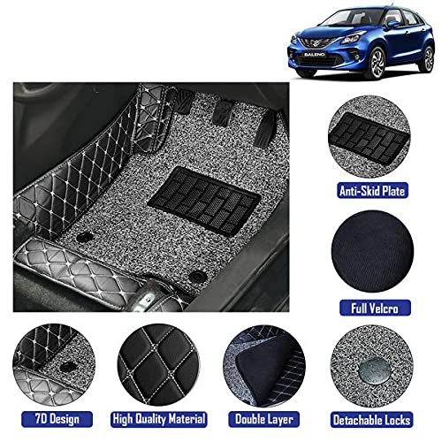 7D Leather Grass Mat Custom Fitted Car Mats Compatible with Maruti Suzuki Baleno Model Year 2019 Onwards Black