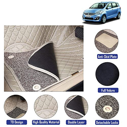 7D Leather Grass Mat Custom Fitted Car Mats Compatible with Maruti Suzuki Ertiga Beige