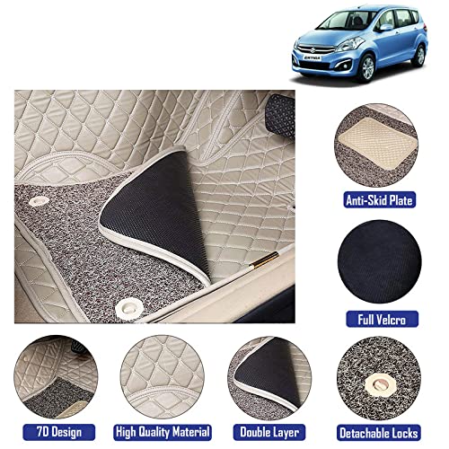 Coozo 7D Leather Grass Mat Custom Fitted Car Mats Compatible with Maruti Suzuki Ertiga Beige