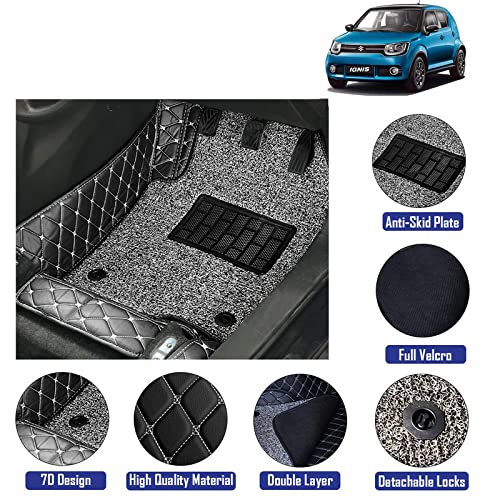 Coozo 7D Leather Grass Mat Custom Fitted Car Mats Compatible with Maruti Suzuki Ignis Model Year 2016 Onwards Black