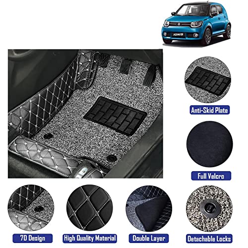 7D Leather Grass Mat Custom Fitted Car Mats Compatible with Maruti Suzuki Ignis Model Year 2016 Onwards Black
