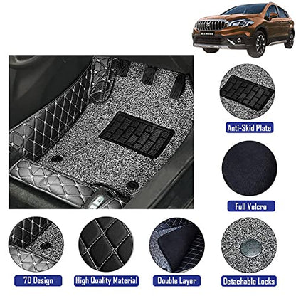 7D Leather Grass Mat Custom Fitted Car Mats Compatible with Maruti Suzuki S Cross Model Year 2020 Onwards Black