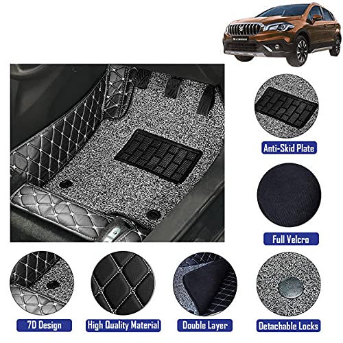 Coozo 7D Leather Grass Mat Custom Fitted Car Mats Compatible with Maruti Suzuki S Cross Model Year 2020 Onwards Black