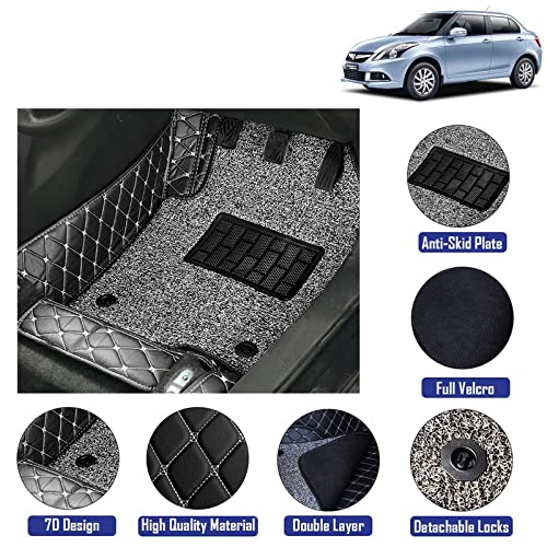 Coozo 7D Leather Grass Mat Custom Fitted Car Mats Compatible with Maruti Suzuki Swift Dzire Model Year 2012 to 2017 Black