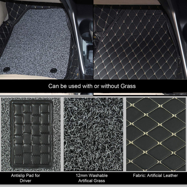 Coozo 7D Leather Grass Mat Custom Fitted Car Mats Compatible with Maruti Suzuki XL6 Black