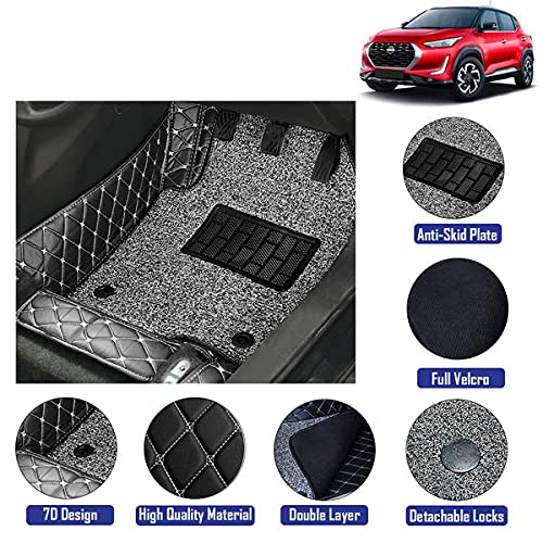 7D Leather Grass Mat Custom Fitted Car Mats Compatible with Nissan Magnite Black