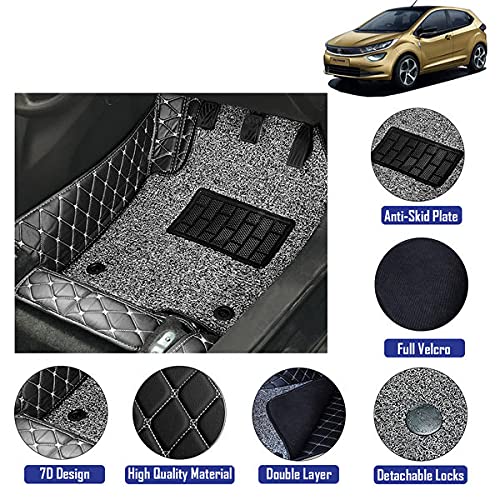 7D Leather Grass Mat Custom Fitted Car Mats Compatible with Tata Altroz Model Year 2020 Onwards Black