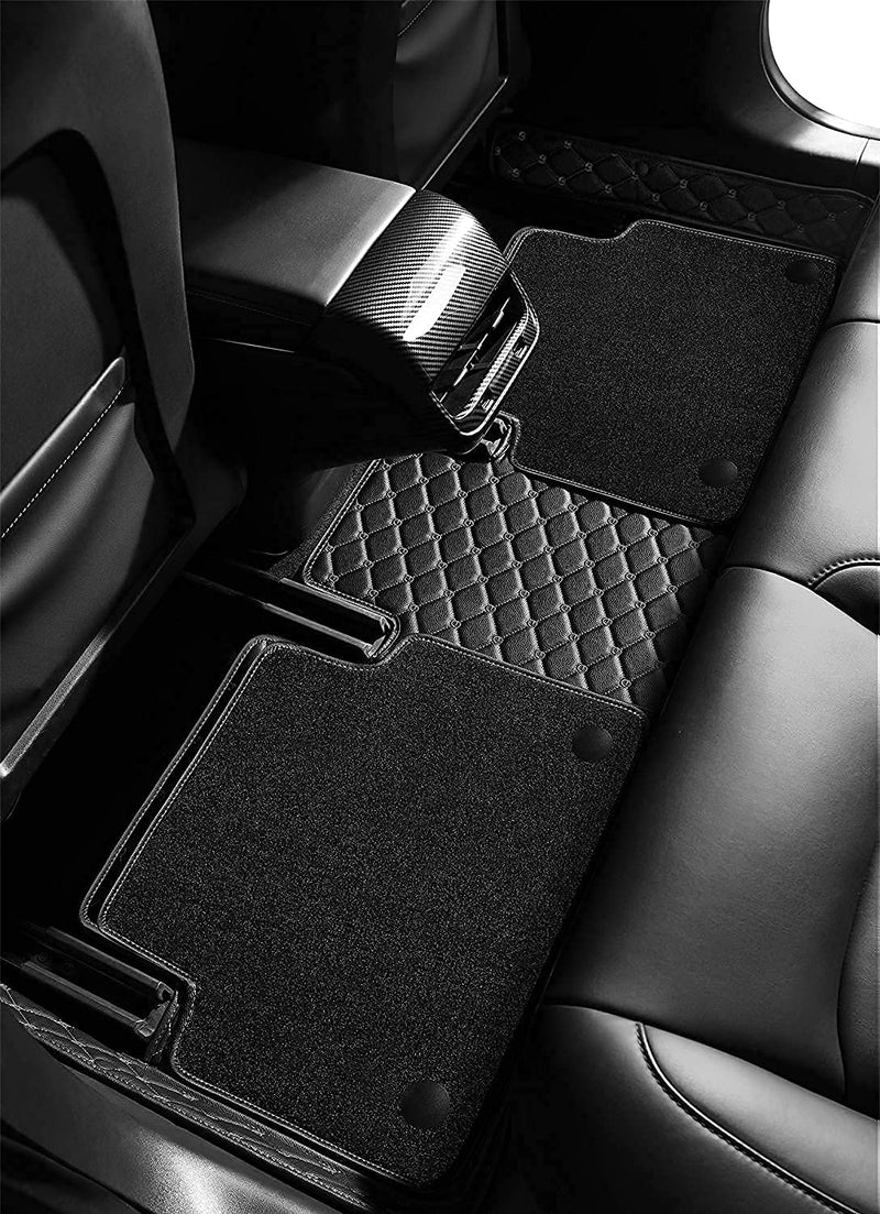 Coozo 7D Leather Grass Mat Custom Fitted Car Mats Compatible with Tata Safari Storme Model 2012-2019 Black