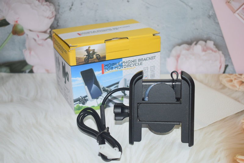 Original CNC Metal Mobile Holder with USB Charger Universal Bike Mount Holder 360 Degree Rotating