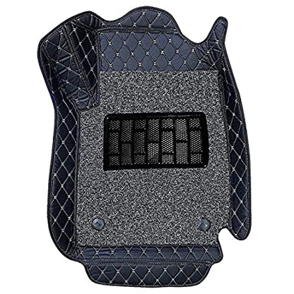 7D Leather Grass Mat Custom Fitted Car Mats Compatible with Toyota Innova 7 Seater, Model Year : 2004-2015 Black