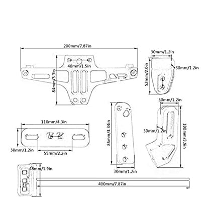 Motorcycle Bike CNC Adjustable Angle License Number Plate Frame Holder Tail Tidy (Black with Light)