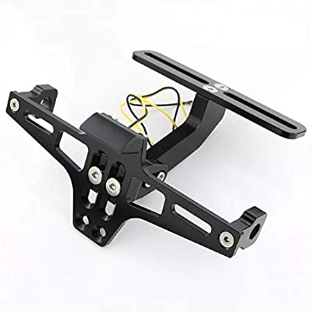 Motorcycle Bike CNC Adjustable Angle License Number Plate Frame Holder Tail Tidy (Black with Light)