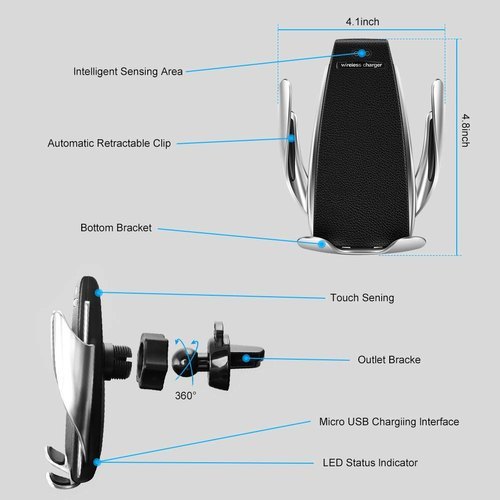 Black Smart Sensor Car Wireless Charger For Mobile